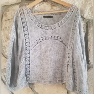 Radzoli  Gray Crochet Boho Crop Top SZ: M